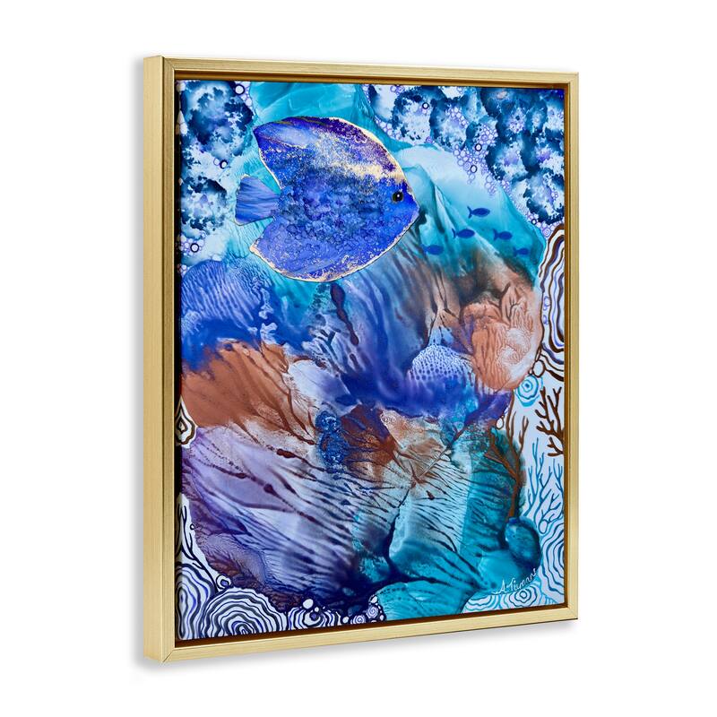 Stupell Underwater Fish Sea Life Framed Floater Canvas Wall Art Design By Amy Tieman