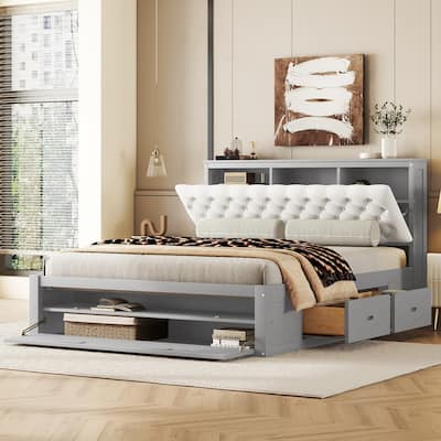 Platform Bed with Storage Headboard