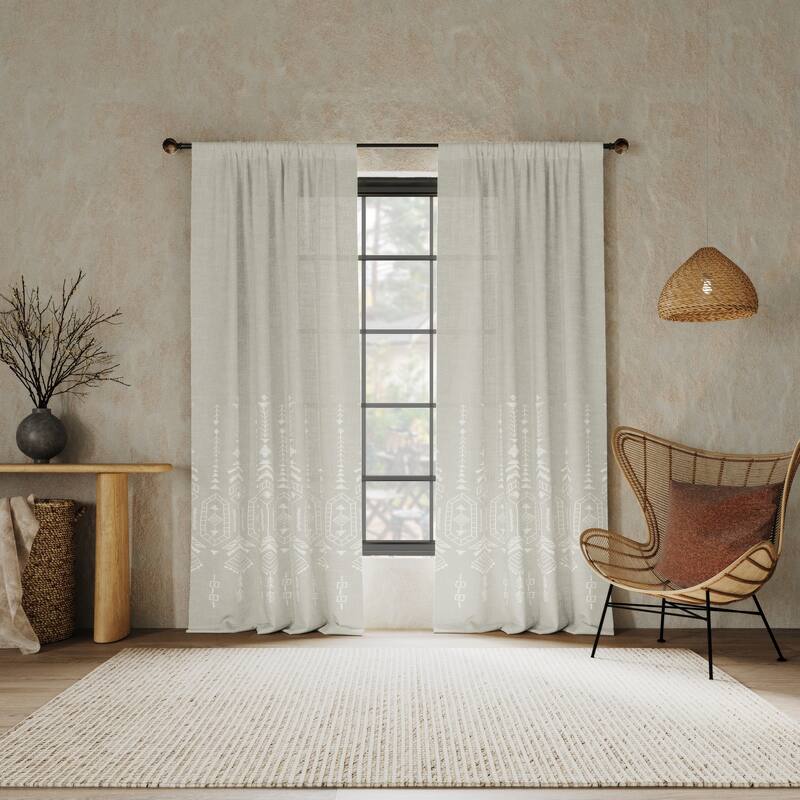 Indigo Road by Egypt Sherrod Palo Global Embroidery Semi-Sheer Rod Pocket 1-Piece Curtain Panel, Single Panel