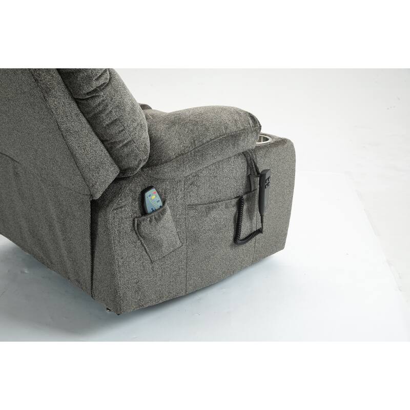 Lift Recliner Chair with Heat & Massage, Dual OKIN Motor Heavy-Duty Recliner Chair, Lounge Chair with Side Pockets & Cup Holders