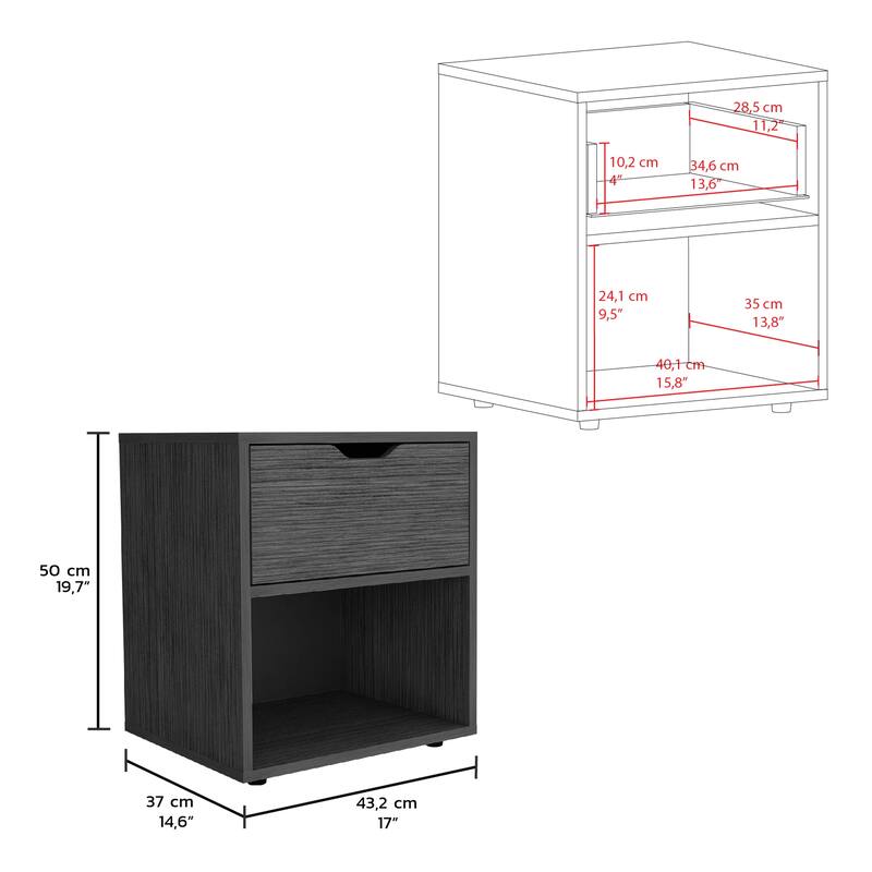 19.7-Inch High Nightstand with Open Shelf and Smooth Sliding Drawer