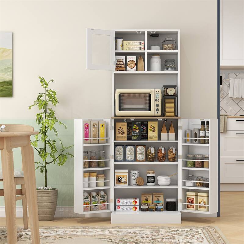 66.5" Pantry Cabinet w/Microwave Stand,Freestanding Storage Cabinet