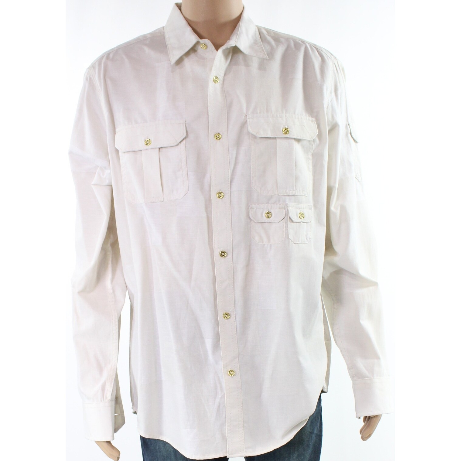 Shop Sean John Cream Mens Dual Pocket Button Down Shirt