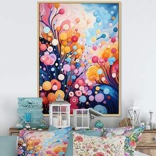 Designart "Pink And Blue Botanical Abstracts Wonderland III" Abstract Botanicals Colorful Entryway Framed Wall Art Print