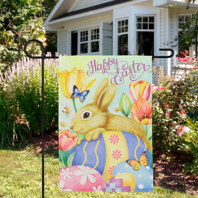 Bunny and Eggs "Happy Easter" Outdoor Garden Flag 18" x 12.5" - 18" x 12.5"