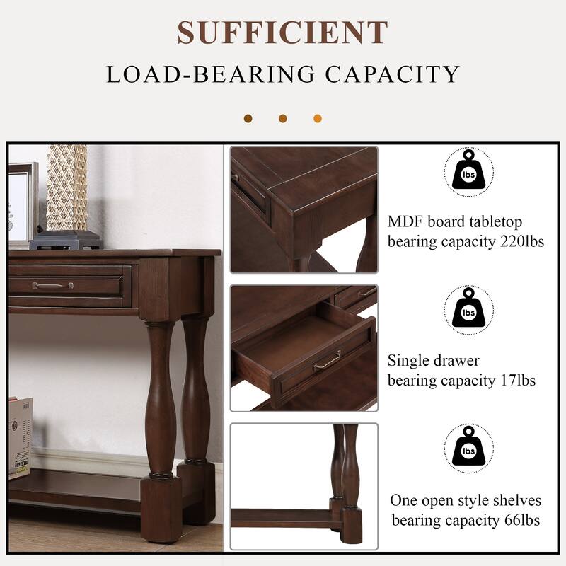 63inch Long Wood Console Table with 3 Drawers