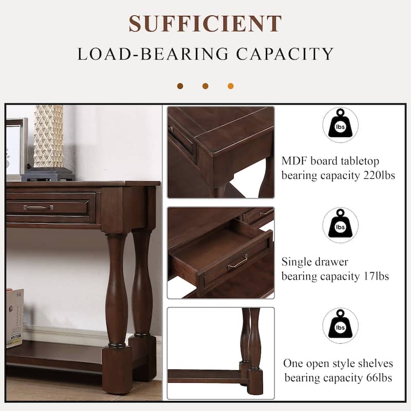 63inch Long Wood Console Table with 3 Drawers and 1 Bottom Shelf for Entryway Hallway Easy Assembly Extra-thick Sofa Table