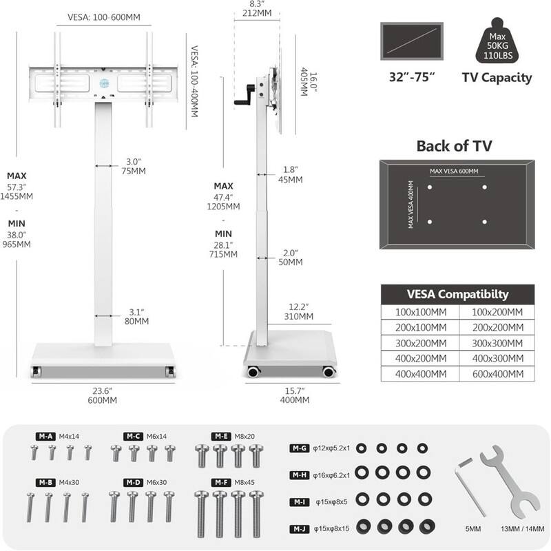 Hand Crank Lift TV Stand with Wheels