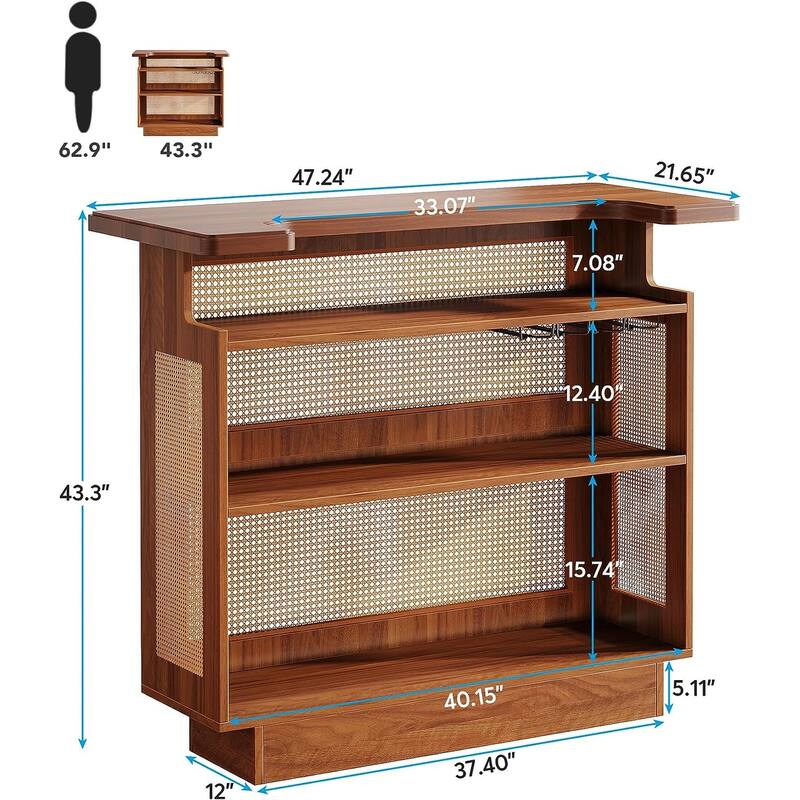 Rattan Liquor Wine Bar Cabinet Mini Bar Table for Home Pub