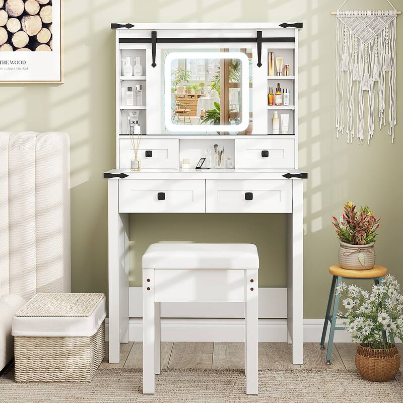 Gymax Farmhouse Vanity Desk Makeup Vanity Table w/Adjustable