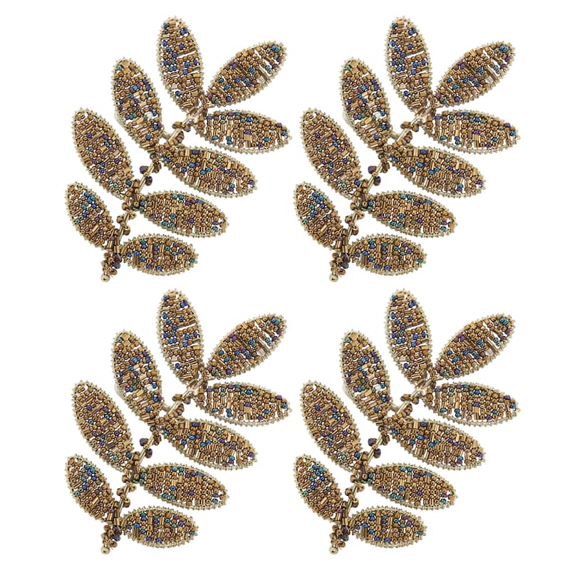 Beaded Napkin Rings With Leaf Design (Set of 4)