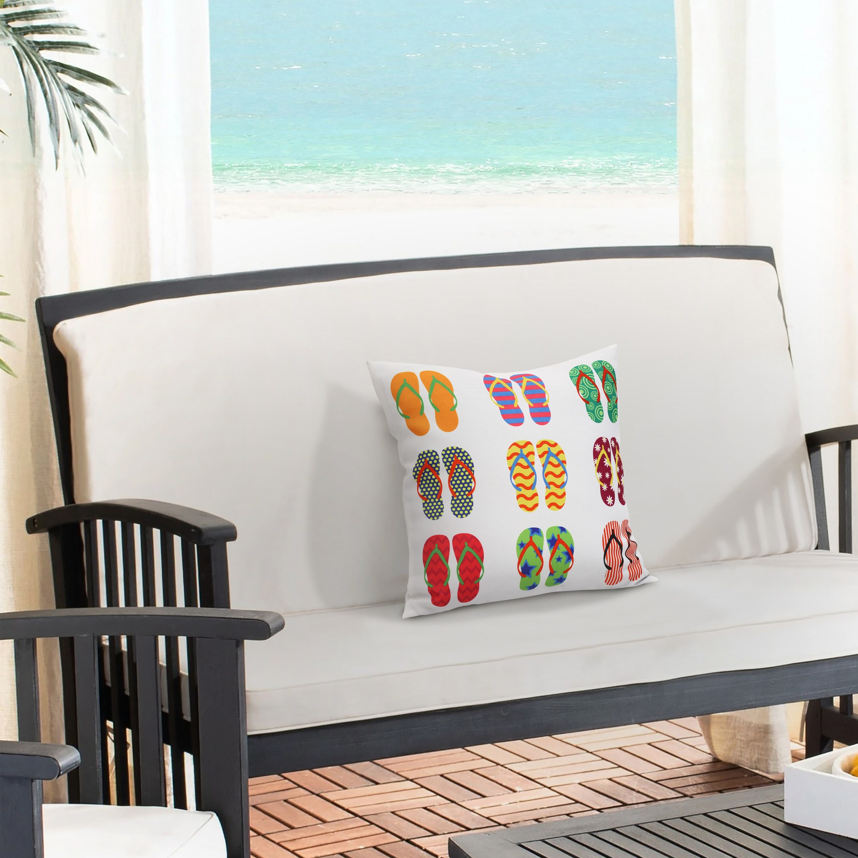 Summer Fun Flip Flops Outdoor Decorative Pillow 16 x 16 in Multi 16