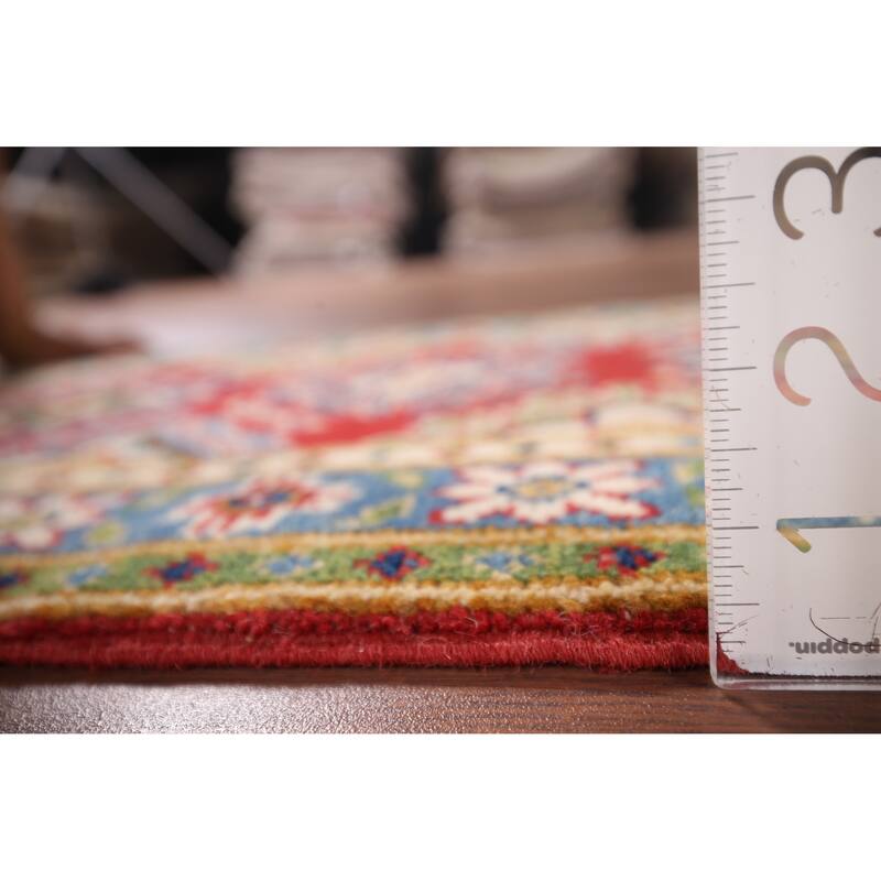 Hand Knotted Oriental 100% Wool Carpet Traditional Geometric Red Kazak Area Rug - 3' 0'' X 1' 10''