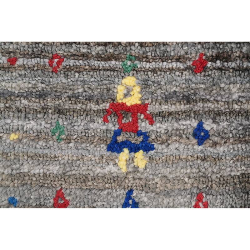 Hand Knotted Oriental Viscose Silk Carpet Tribal Animal Pictorial Greys & Charcoal Gabbeh Runner Rug - 8' 9'' X 2' 7''