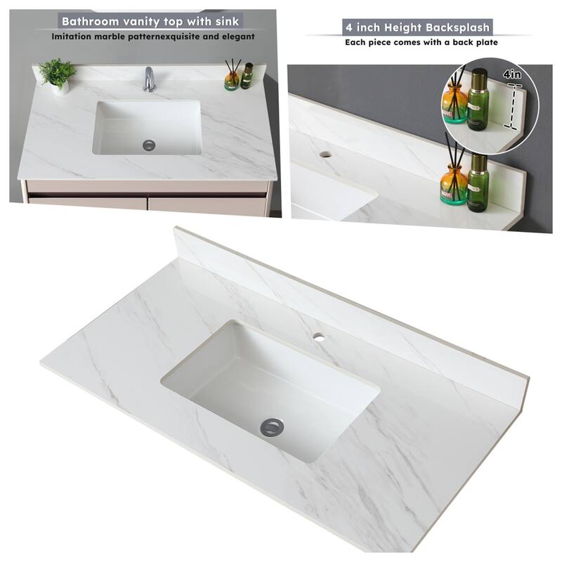 43" Marble Vanity Top with 1 Pre-drilled Faucet Holes, Undermount Sink
