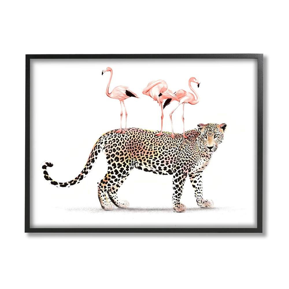 Stupell Flamingos Stacked on Leopard Fun Tropical Safari Animals Framed Wall Art - Pink