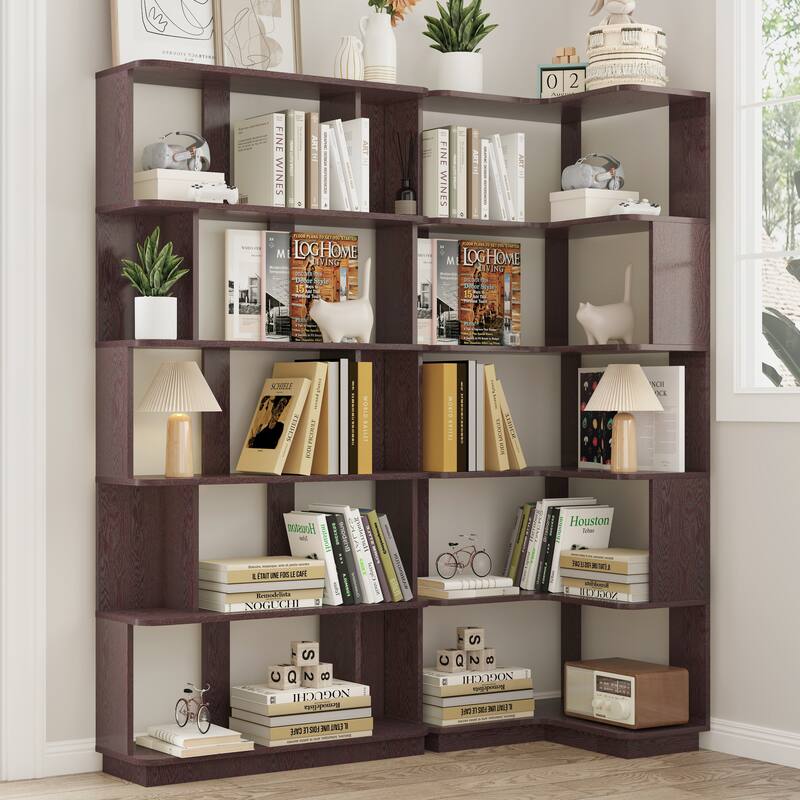 Set Of 2 Free Combination Bookcase Space Saving Corner Bookshelf, L Shaped Bookcase X 1 + I Shaped Bookcase X 1