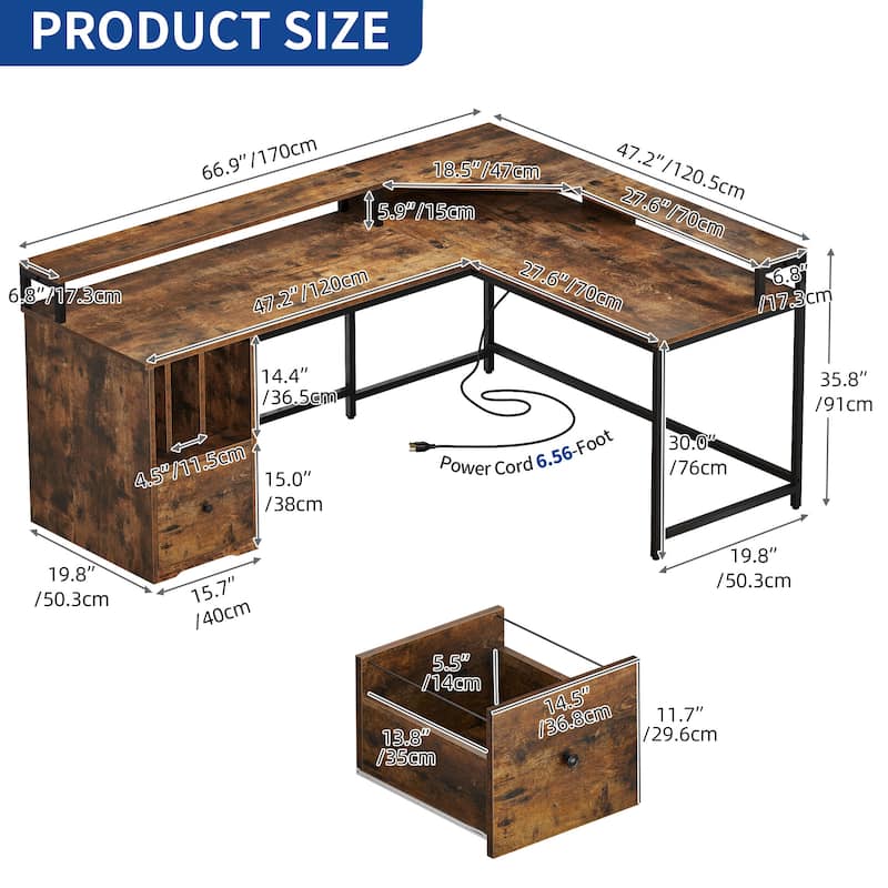 Moasis 66-inch L Shaped Gaming Desk with Shelves and Monitor Stand Home Office Desk