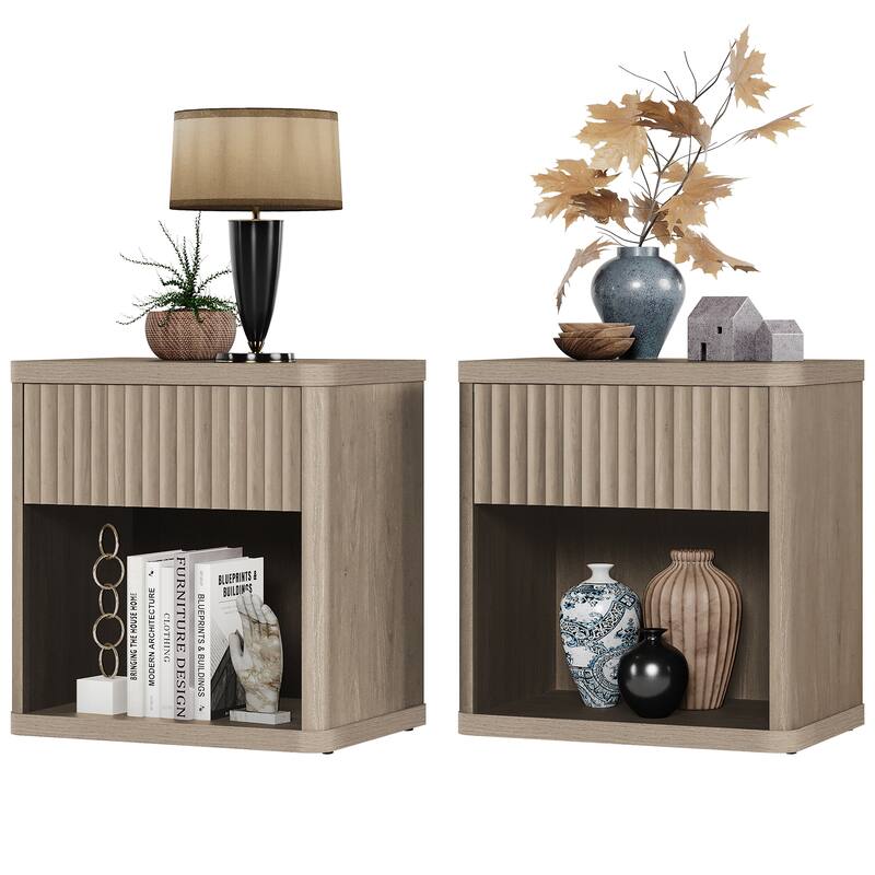 SICOTAS Nightstand with 1 Drawer and Open Storage - Grey - 2-drawer