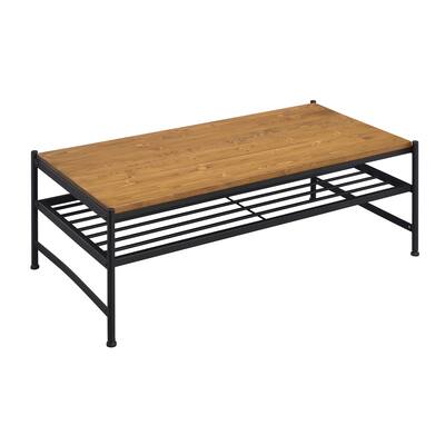Dakota Oak and Black Coffee Table with Slatted Shelf
