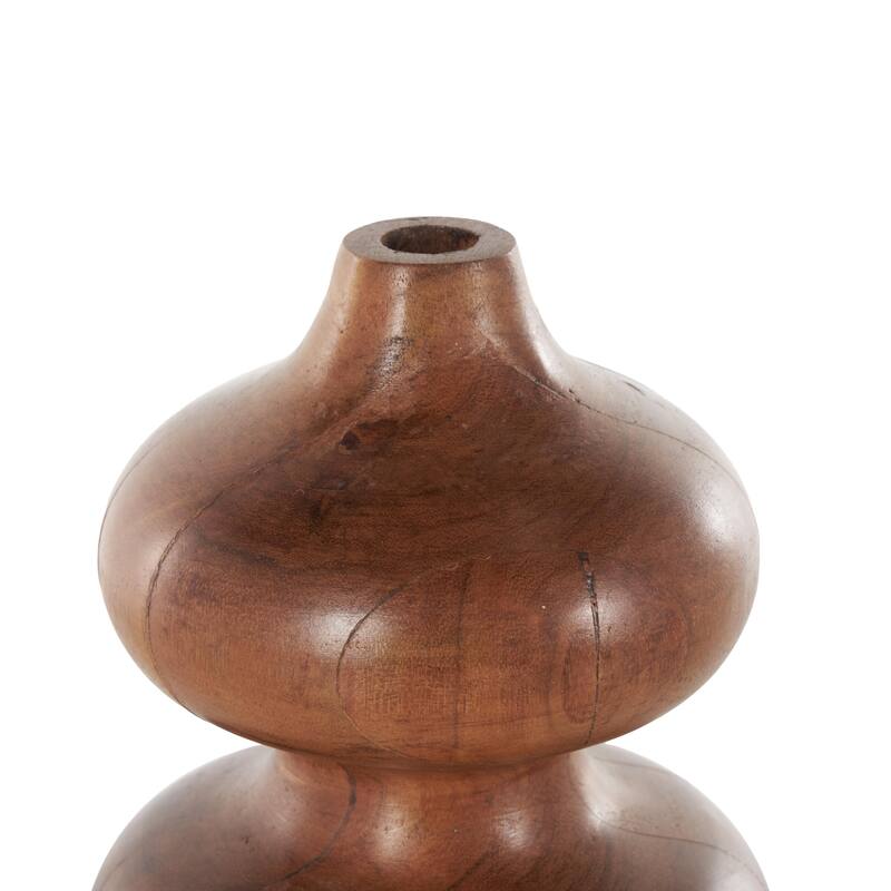 Brown Wood Bubble Geometric Decorative Vase with Natural Wood Grains