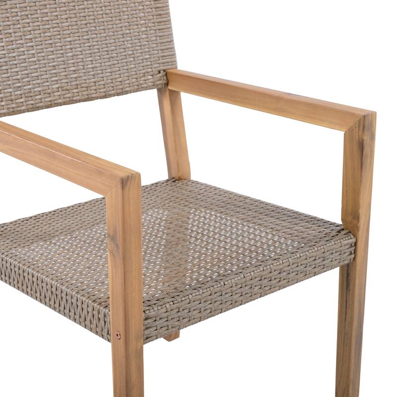 Roomfitters Outdoor Dining Chairs Set of 2 with Light Teak Acacia Wood Frame and PE Wicker, Patio Armchairs