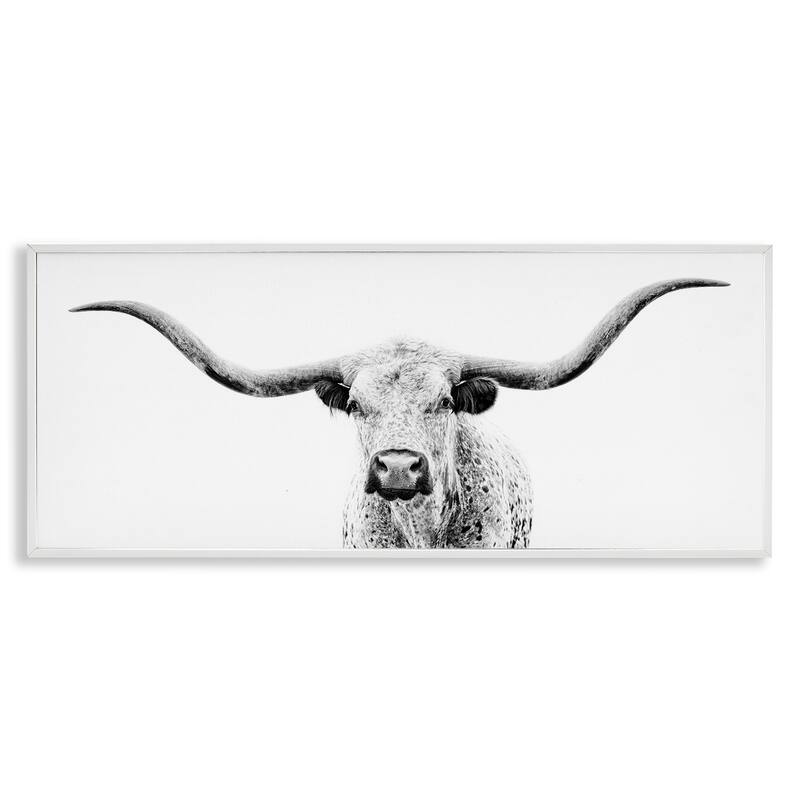 Stupell Longhorn Cattle Gazing Modern White Photography Design Framed Wall Art, Design by PHBurchett - 30 x 13 - White