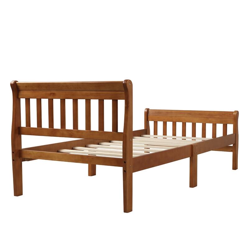 Wood Platform Bed, Twin Bed Frame Panel Bed, Mattress Foundation Sleigh Bed with Headboard/Footboard/Wood Slat Support