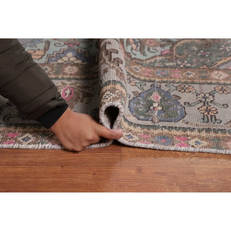 Overdyed Blue Tabriz Persian Vintage Rug Hand-Knotted Wool Carpet - 9'6"x 12'8"