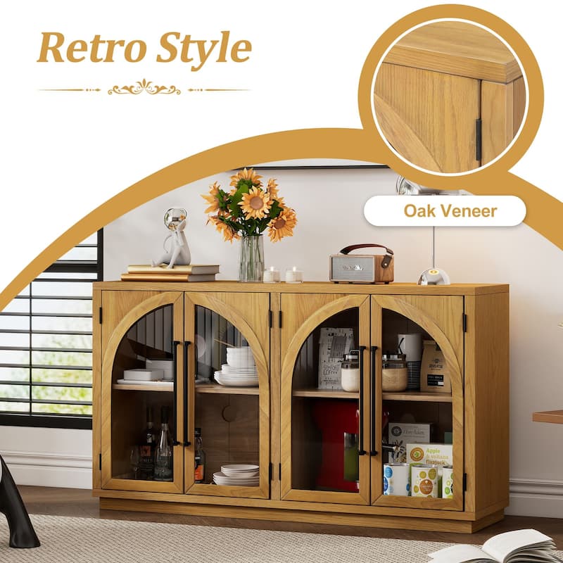 60” Farmhouse 4-Door Large Storage Vintage Sideboard with Metal Handles and Adjustable Shelves