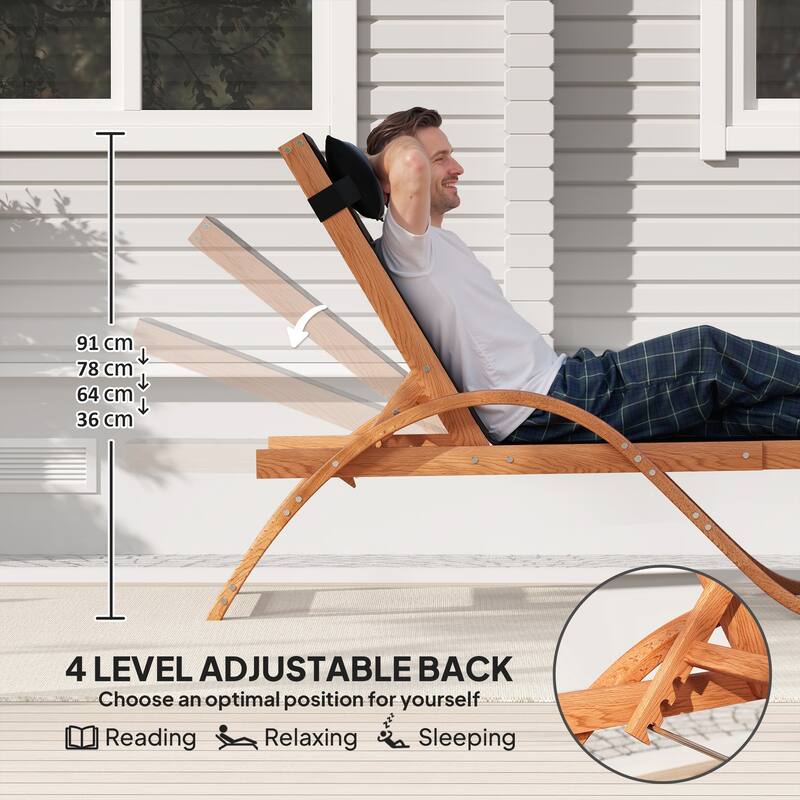 Outdoor Lounge Chair Larch Wood Frame Breathable Mesh Adjustable Backrest Garden Patio Deck Chair - 29.1" W x 72" D x 35.8" H