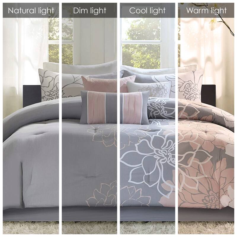 Madison Park Brianna Grey/ Peach Cotton Sateen Printed Comforter Set