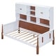 preview thumbnail 10 of 12, Twin Platform Bed with Storage Shelves, Cabinets, and Walnut Accents, White+Walnut