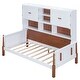 preview thumbnail 10 of 13, Twin Size Platform Bed with Multiple Storage Shelves and Walnut Accents, Solid Wood Frame, White+Walnut Finish