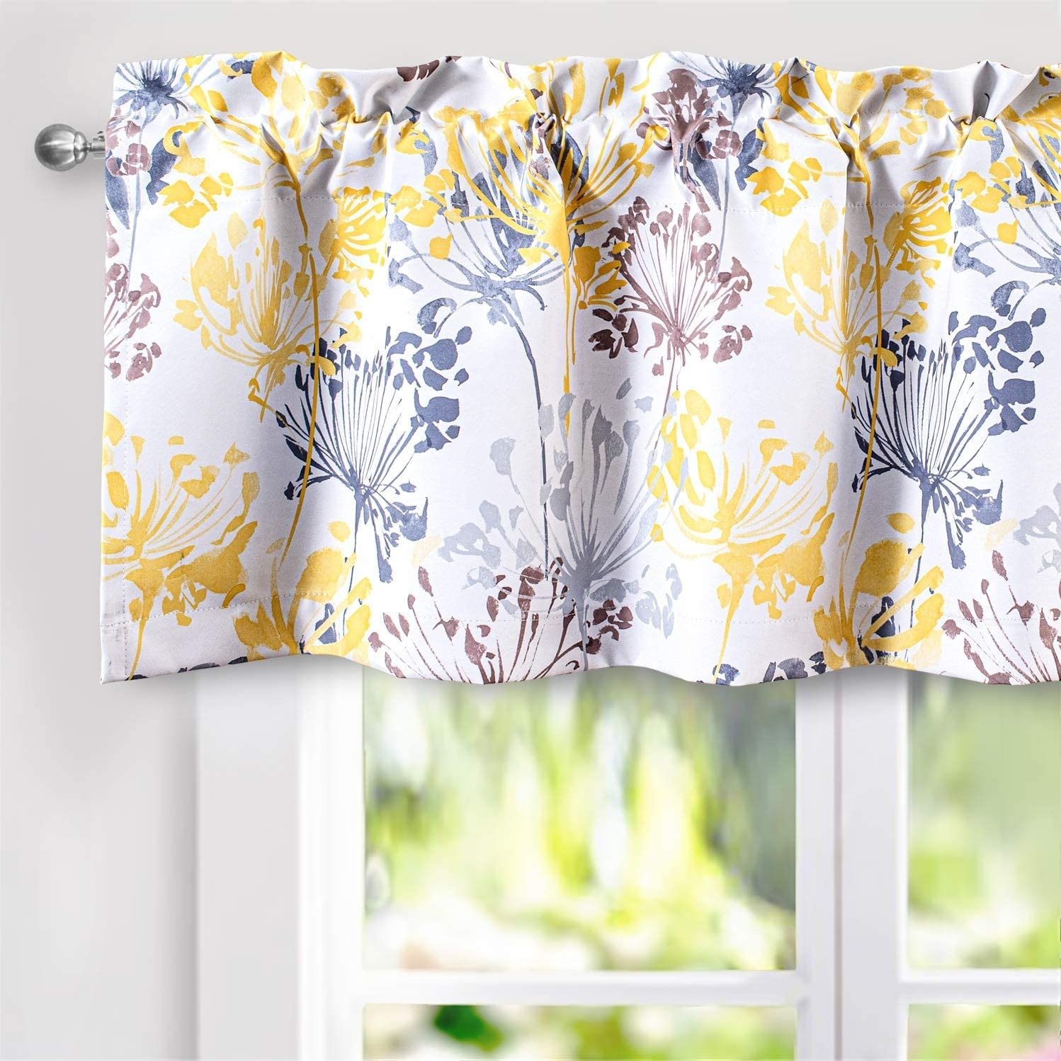 DriftAway Acacia Floral Blossom Watercolor Printed 100 Percent Blackout Thermal Insulated Window Curtain Valance
