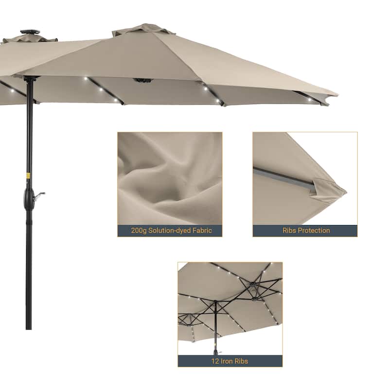 LIVOOSUN 15×9FT LED Double-sided Patio Umbrella with UPF50+ and Handle, and Wind-Resistant Design——Experience Outdoor Comfort