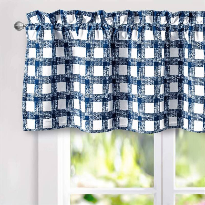 DriftAway Checked Plaid Printed Pattern Farmhouse Lined Blackout Rod Pocket Window Curtain Valance - 52" width x 18 " length