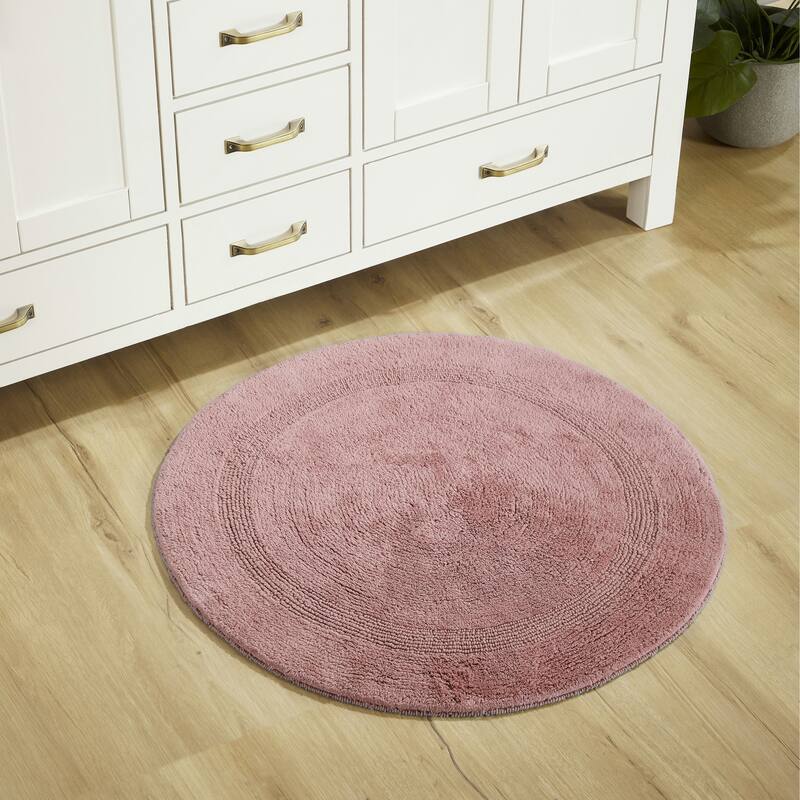 Better Trends Bath Rugs 100% Cotton Reversible Highly Water Absorbent Bathroom Rug for Shower, Sink, Bath Mats - Lux Collection - 30" Round - Pink