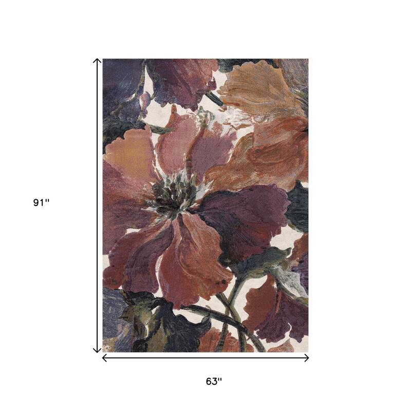 HomeRoots Botanical Leaves Modern Rectangle Area Rug - 5' X 8'