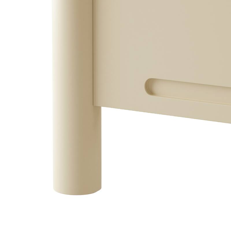 King Size Solid Wood Platform Bed with Headboard, 10 Wooden Slats Support, No Box Spring Needed, Beige Finish