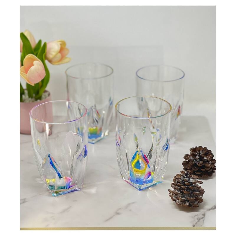 Rainbow Diamond Acrylic Glasses Drinking Set of 4