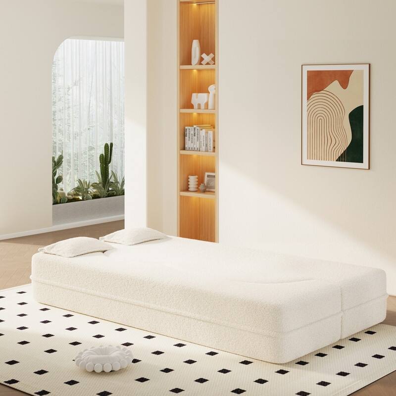 Modern 78.7" Floor Sofa With 2 Pillows For Small Pace Living Room, Convertible Sleeper Sofa Bed