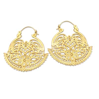Novica Handmade Swaying Blossoms Gold-Plated Hoop Earrings