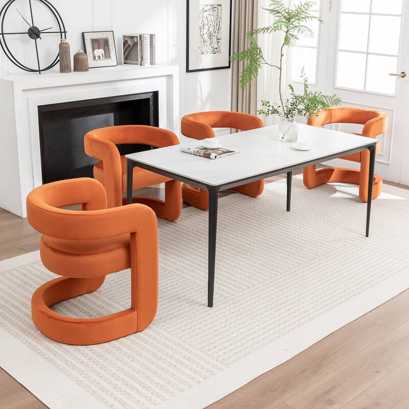 SEYNAR Modern Velvet E-Shaped Open Back Dining chair Set of 4