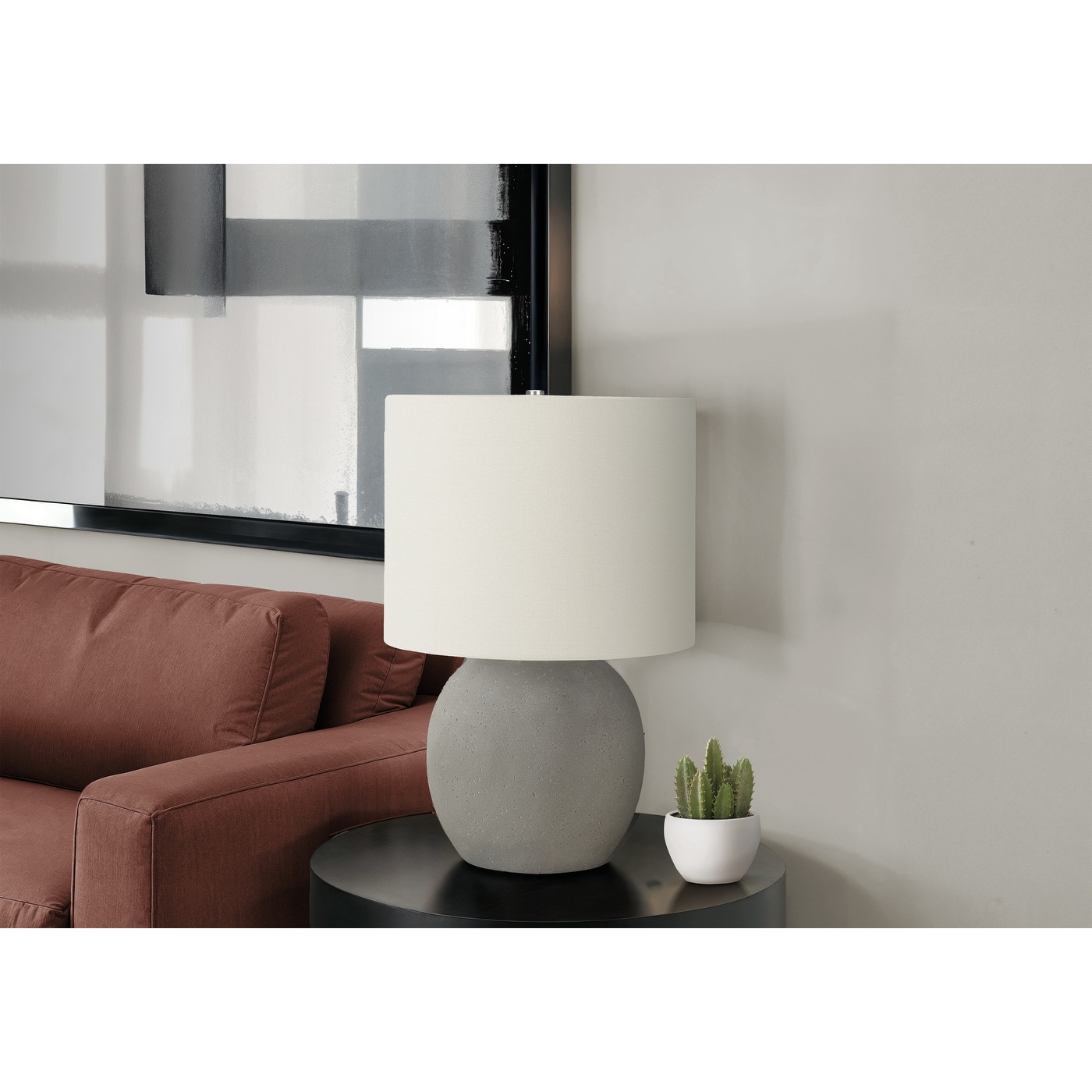 Lighting, 20"h, Table Lamp, Grey Concrete, Ivory / Cream Shade, Contemporary