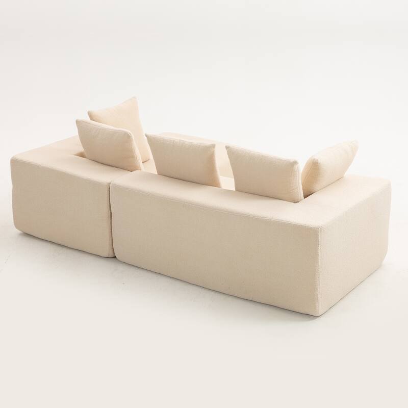 L-Shaped Modular Sectional Sofa, Full Foam Compressed Deep Seat Sofa, Upholstered Corner Sofa with 5 Throw Pillows