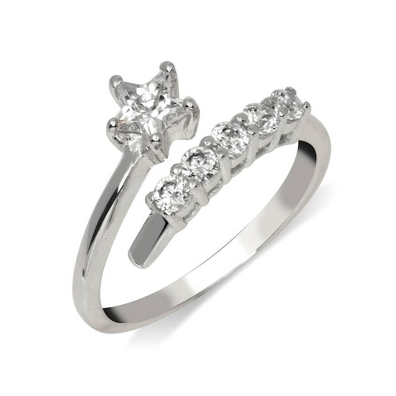 Curata Solid 925 Sterling Silver Elegant Adjustable Cubic Zirconia Shooting Star Toe Ring (8mmx15mm)