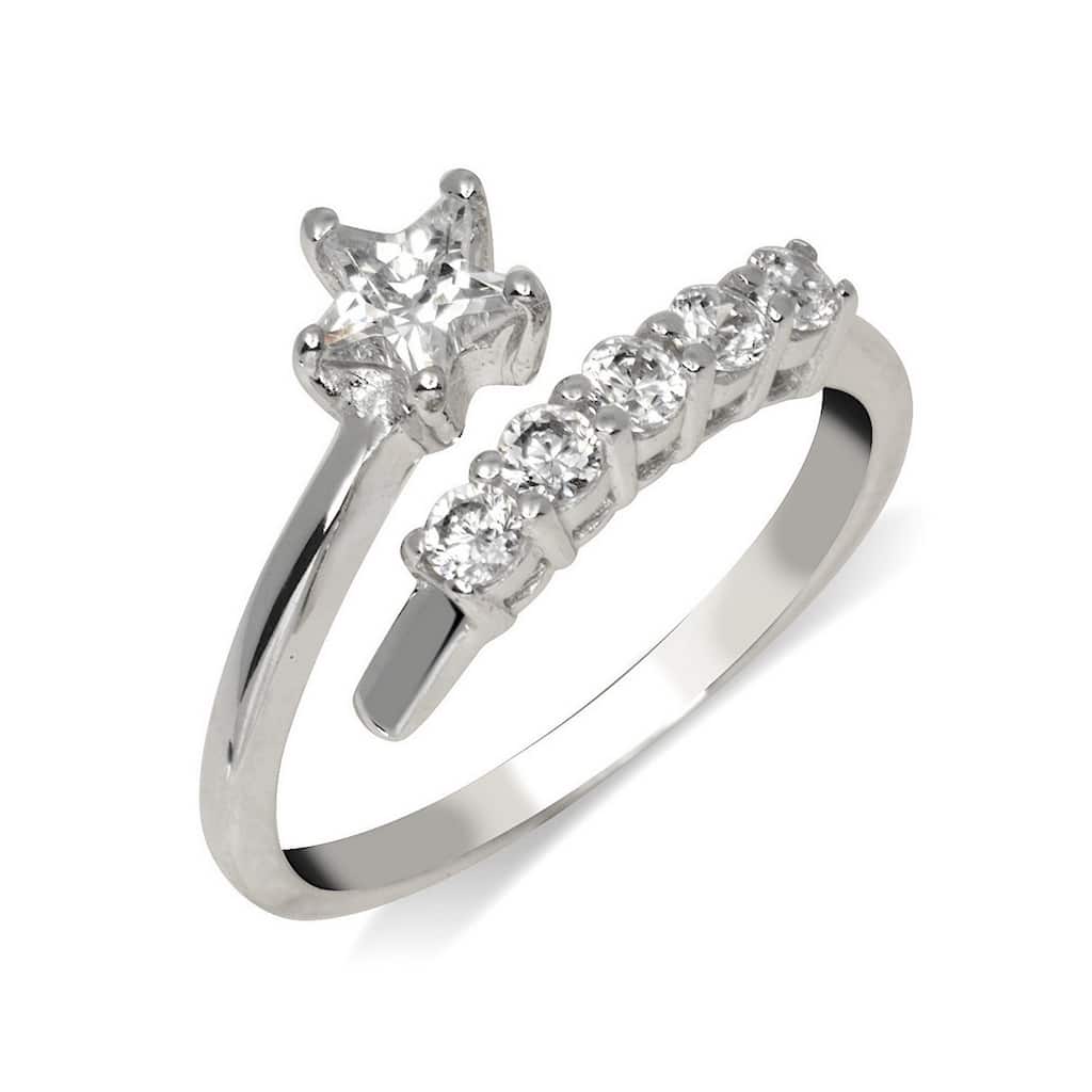 Curata Solid 925 Sterling Silver Elegant Adjustable Cubic Zirconia Shooting Star Toe Ring (8mmx15mm)