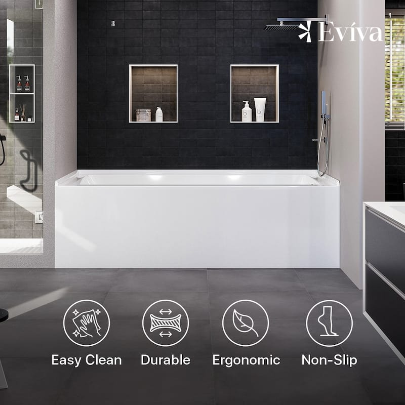 Eviva Swiss 54" Glossy White Acrylic Alcove Bathtub (Right Drain)
