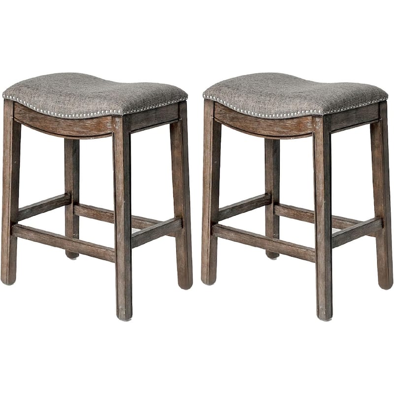 Maven Lane 26" Adrien Saddle Kitchen Counter Height Stool - Walnut - Set of 2